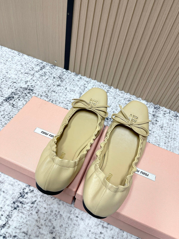 Miu Mary Jane Flat Beige Sheepskin 591574