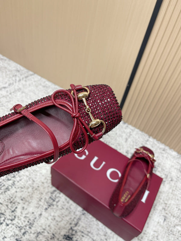 GG 26s Ballet Flats In Red With Crystals