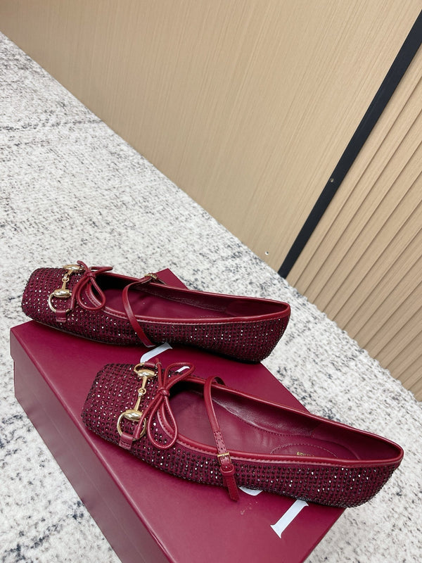 GG 26s Ballet Flats In Red With Crystals