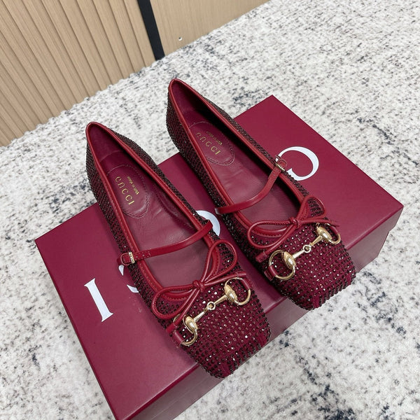 GG 26s Ballet Flats In Red With Crystals