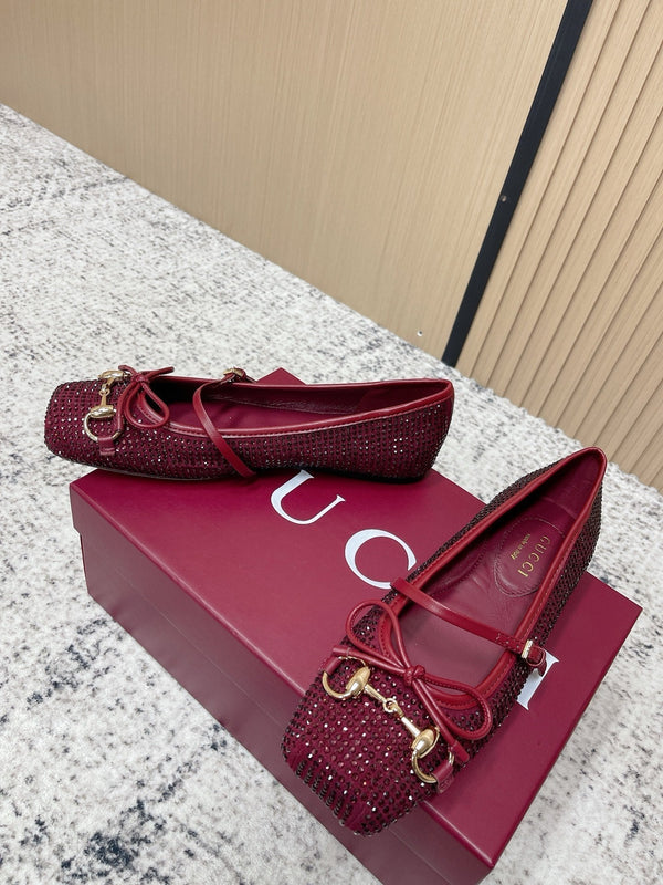 GG 26s Ballet Flats In Red With Crystals