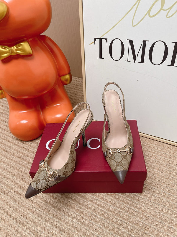 GG 26s Slingback Pump 10.5cm With Horsebit Coffee Beige Canvas 901315