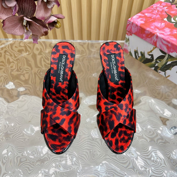 DC Keira Open-Toe Mules Red Leopard-Print & Sheepskin 925997