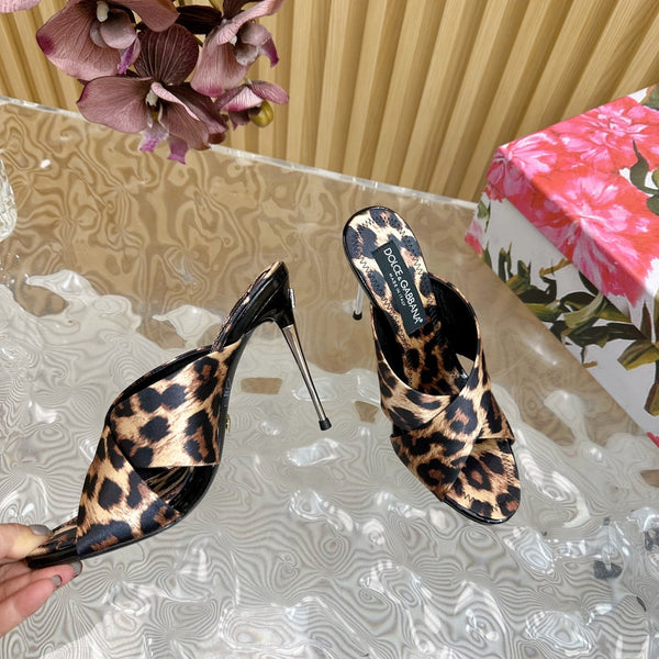 DC Keira Open-Toe Mules Brown Leopard-Print & Sheepskin 925999