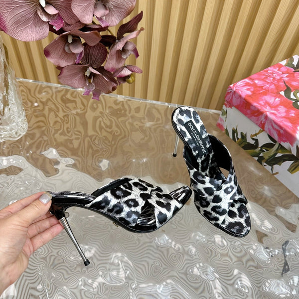 DC Keira Open-Toe Mules White Leopard-Print & Sheepskin 926003