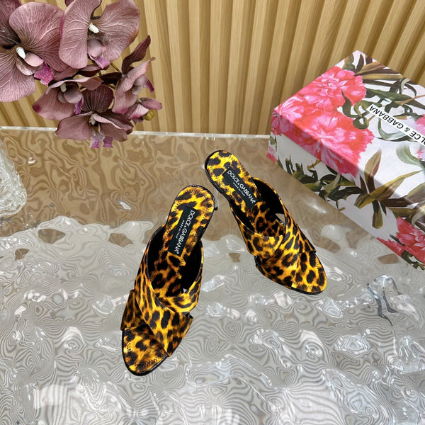DC Keira Open-Toe Mules Yellow Leopard-Print & Sheepskin 926005