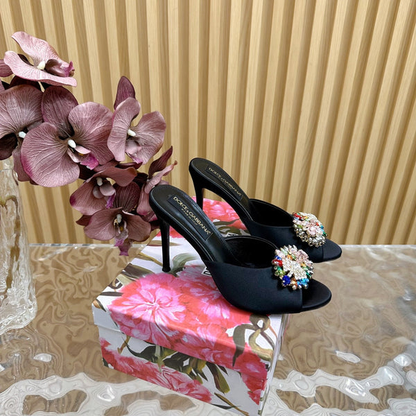 DC Rhinestone Buckle Mules Black Suede & Sheepskin 926025