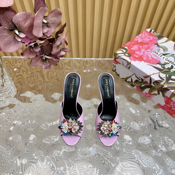 DC Rhinestone Buckle Mules Pink Silk & Sheepskin 926028