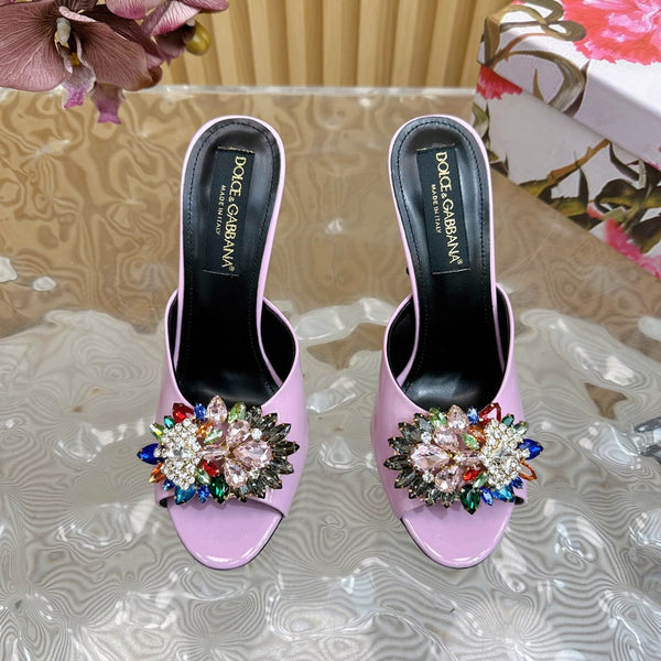 DC Rhinestone Buckle Mules Pink Silk & Sheepskin 926028