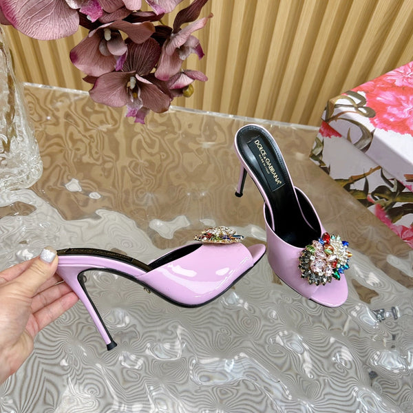 DC Rhinestone Buckle Mules Pink Silk & Sheepskin 926028