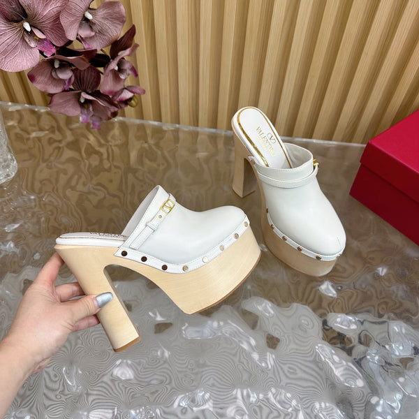 Valentino Tan-Go Clogs 10cm White Leather 702269