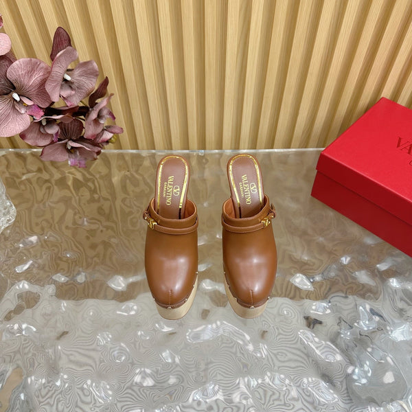 Valentino Tan-Go Clogs 10cm Brown Leather 702270