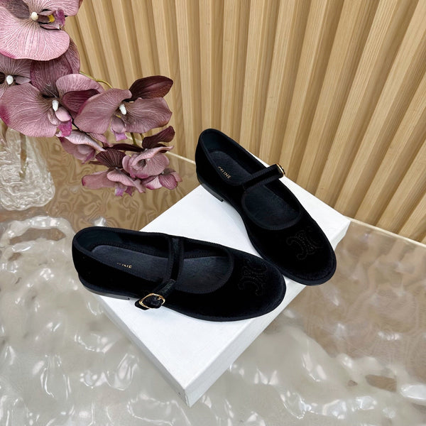 CL 26s Mary Jane Flats In Black Velvet