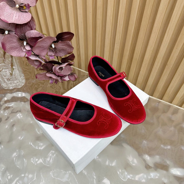 CL 26s Mary Jane Flats In Red Velvet