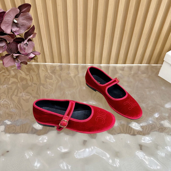 CL 26s Mary Jane Flats In Red Velvet