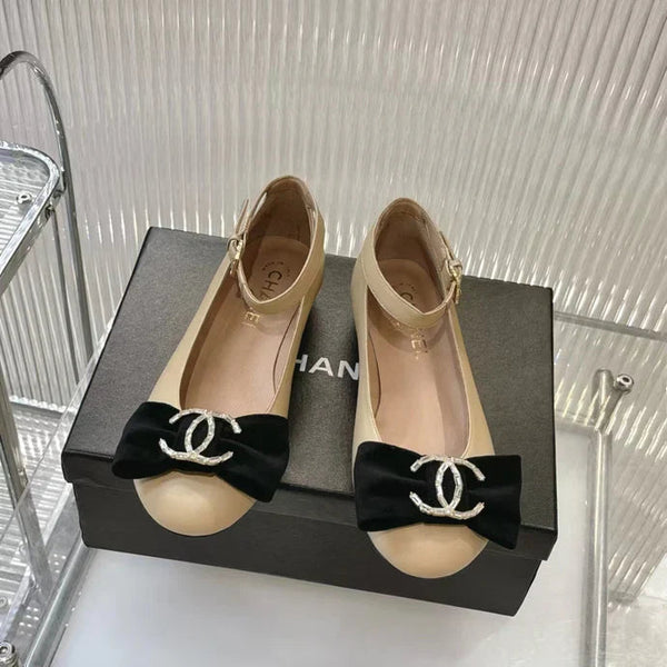 CC 2026 Mary Jane Ballet Flats Sheepskin Crystal CC Logo Bow 791131