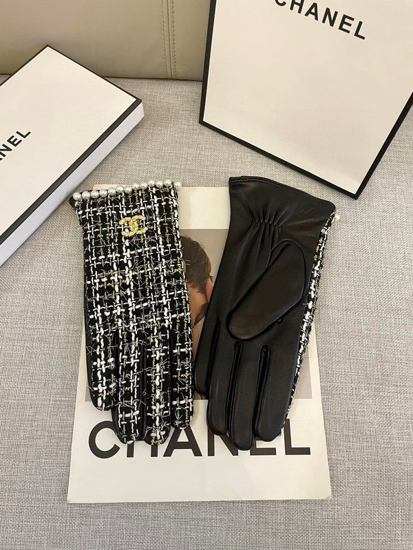 GLOVES IN BLACK MIX WHITE WOOL TWEED AND SHEEPSKIN 463846