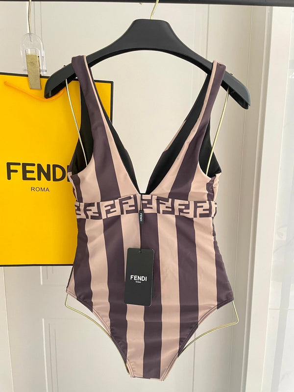 Fendi Swimsuit Brown Beige Technical Fabric 180516