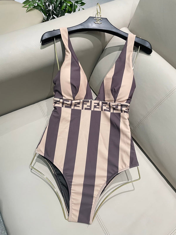 Fendi Swimsuit Brown Beige Technical Fabric 180516