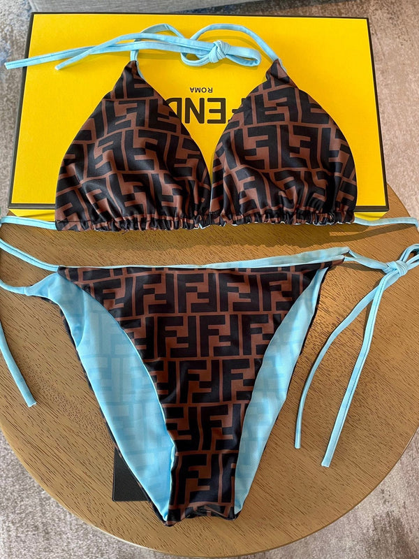Fendi Swimsuits Blue Beige Cotton 180524