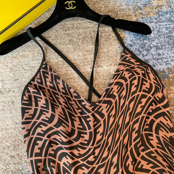 Fendi Swimsuits Black Beige Cotton 180525