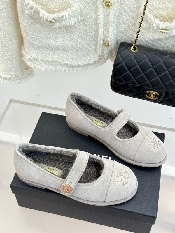 CC 25A Mary Janes Grey Suede And Lambswool 404663