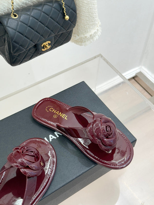 CC 26C Early Spring Camellia Slide Burgundy Patent Leather