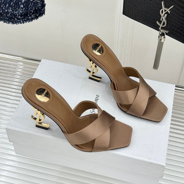 YSL Opyum Sandal 85 Brown Silk Leather 642941