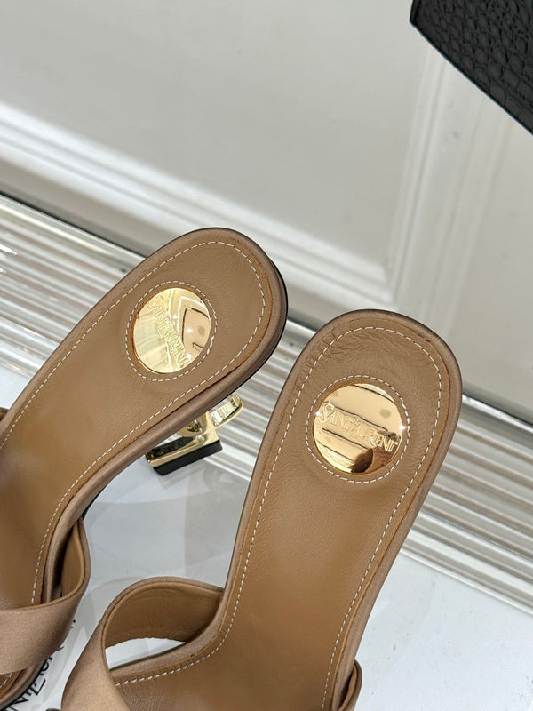 YSL Opyum Sandal 85 Brown Silk Leather 642941