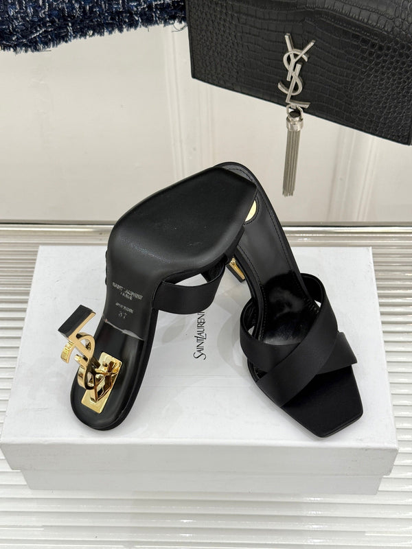 YSL Opyum Sandal 85 Black Silk Leather 642942