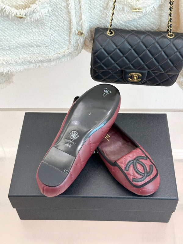 CC 26s Cambon Ballet Flats Burgundy Quited Lambskin 887793