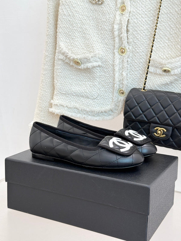 CC 26s Cambon Ballet Flats Black Quited Lambskin 887794