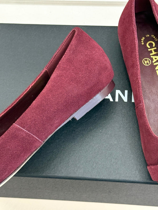 CC 26s Buckle Square Toe Ballet Flat Burgundy Suede 829733