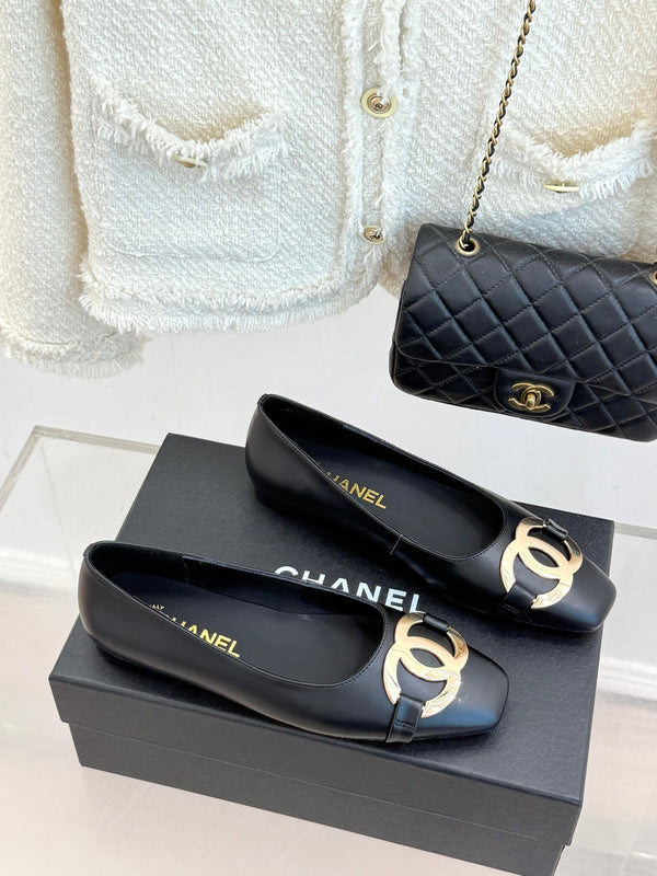 CC 26s Buckle Square Toe Ballet Flat Black Lambskin 829737