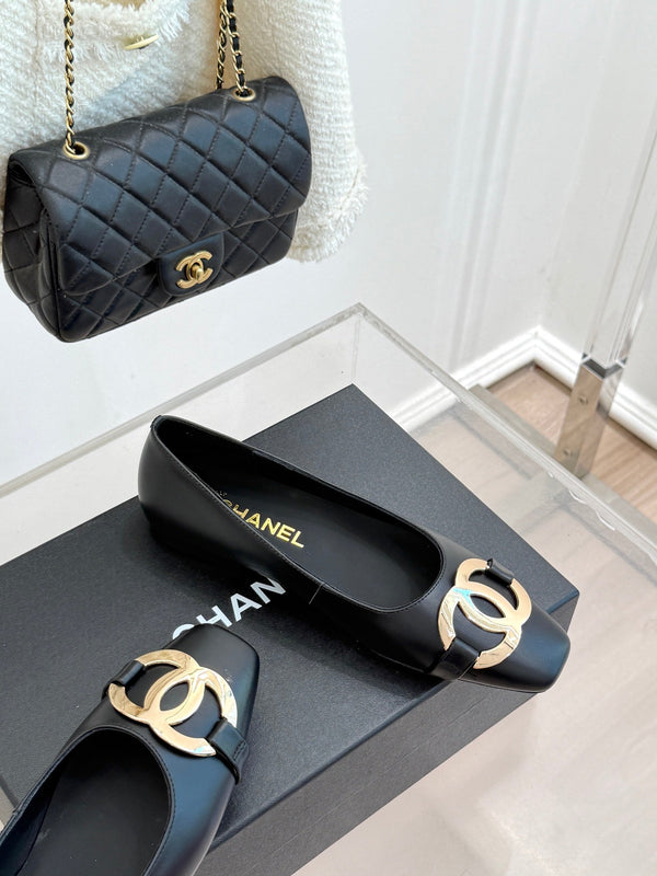 CC 26s Buckle Square Toe Ballet Flat Black Lambskin 829737