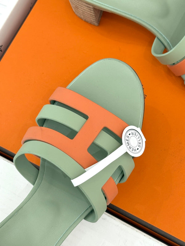 HM 26s Strappy Sandals Orange Green Sheepskin 905788