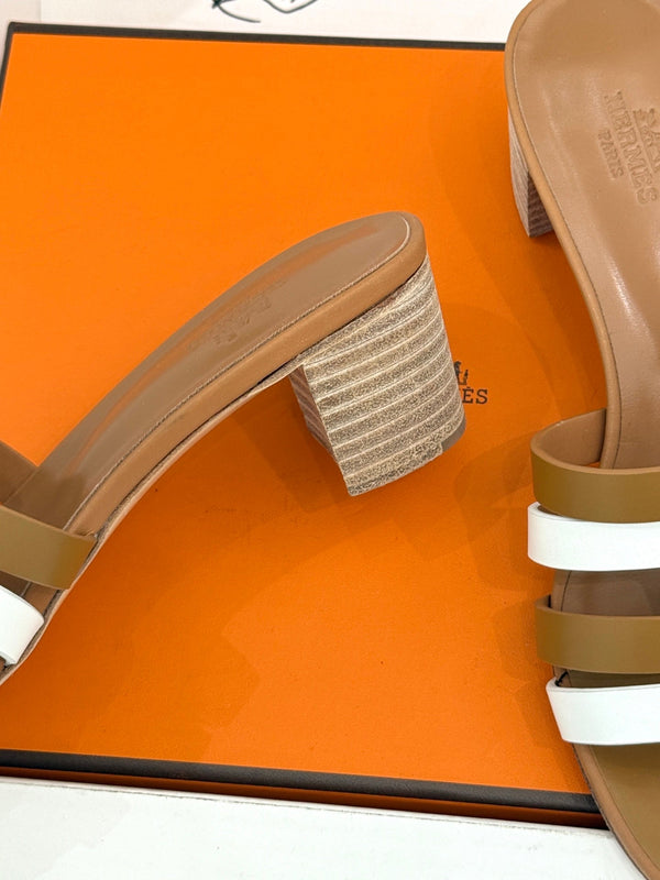 HM 26s Strappy Sandals Brown White Sheepskin 905790
