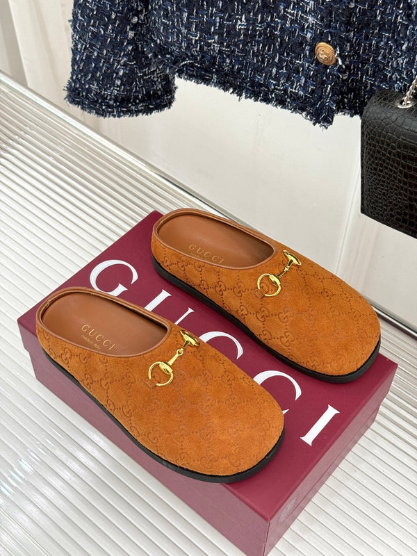 GG Mule With Horsebit Dark Brown Suede 905743