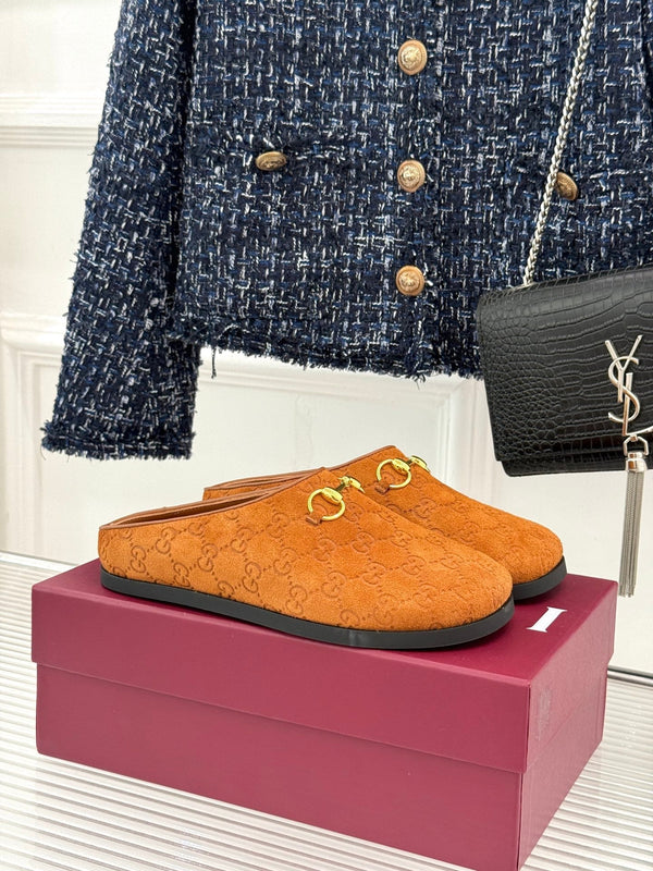 GG Mule With Horsebit Dark Brown Suede 905743