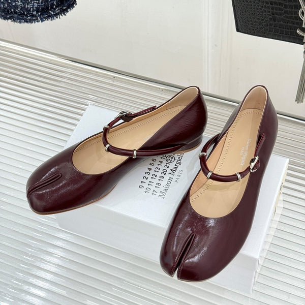 MM6 26s Tabi Mary Jane Ballerina Flats Burgundy Sheepskin 991559