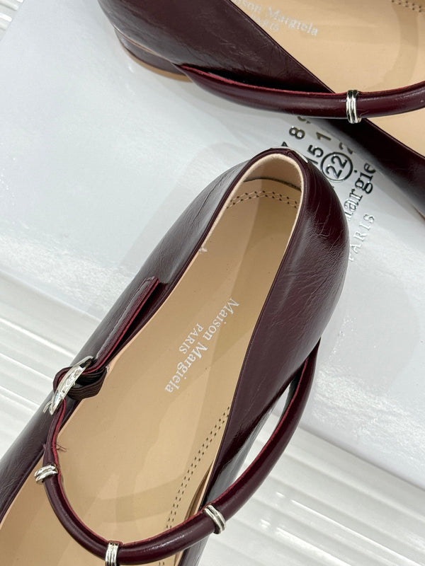 MM6 26s Tabi Mary Jane Ballerina Flats Burgundy Sheepskin 991559