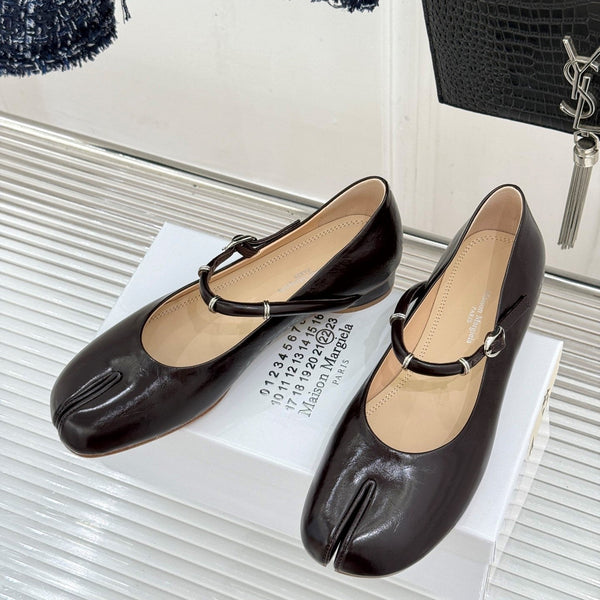 MM6 26s Tabi Mary Jane Ballerina Flats Chocolate Leather 991561