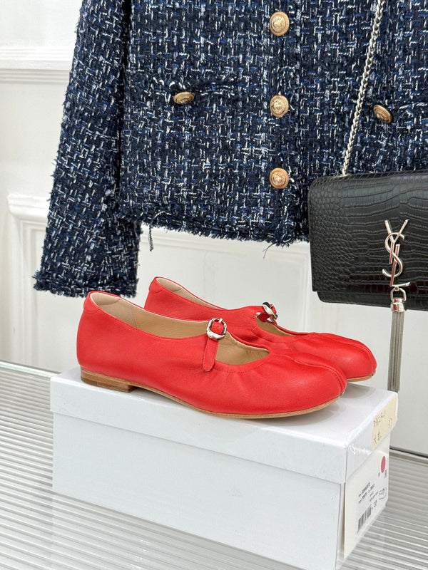MM6 26s Tabi Mary Jane Ballerina Flats Red Leather 991569
