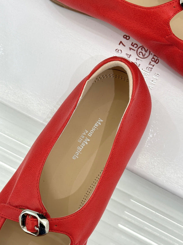MM6 26s Tabi Mary Jane Ballerina Flats Red Leather 991569