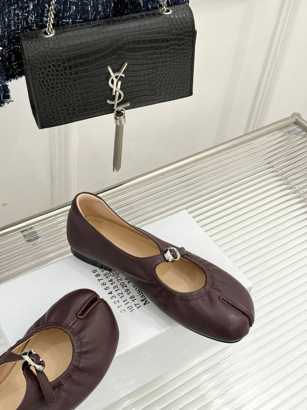 MM6 26s Tabi Mary Jane Ballerina Flats Dark Brown Leather 991571