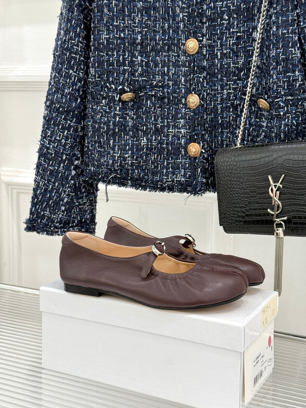 MM6 26s Tabi Mary Jane Ballerina Flats Dark Brown Leather 991571