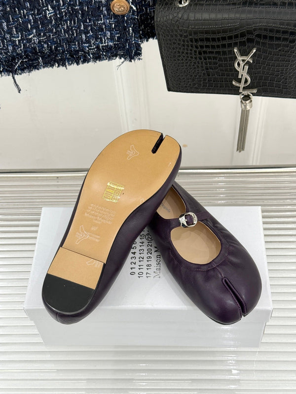 MM6 26s Tabi Mary Jane Ballerina Flats Dark Purple Leather 991572