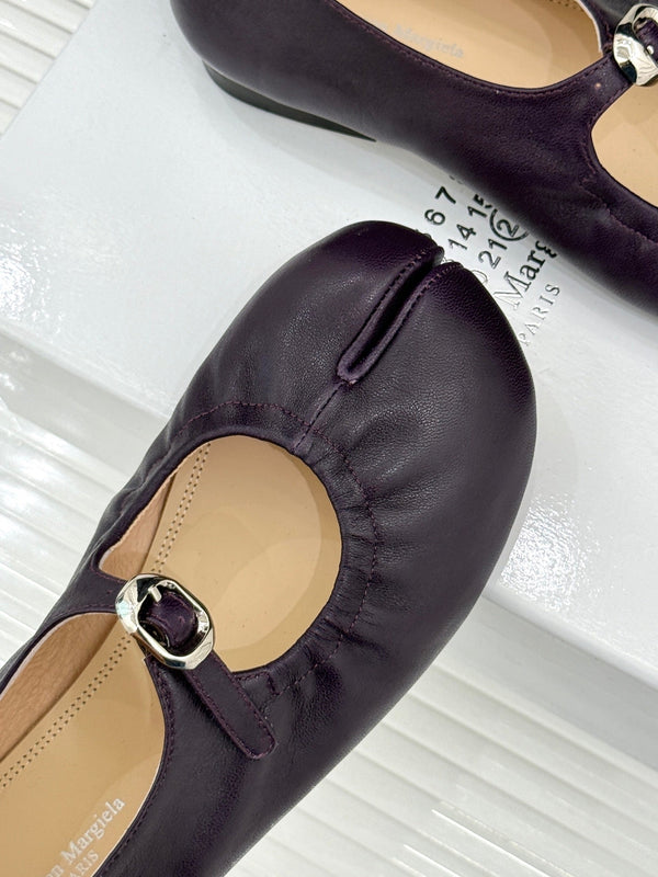 MM6 26s Tabi Mary Jane Ballerina Flats Dark Purple Leather 991572