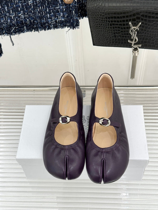 MM6 26s Tabi Mary Jane Ballerina Flats Dark Purple Leather 991572