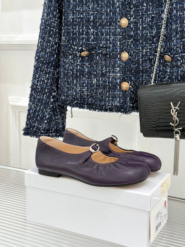 MM6 26s Tabi Mary Jane Ballerina Flats Dark Purple Leather 991572